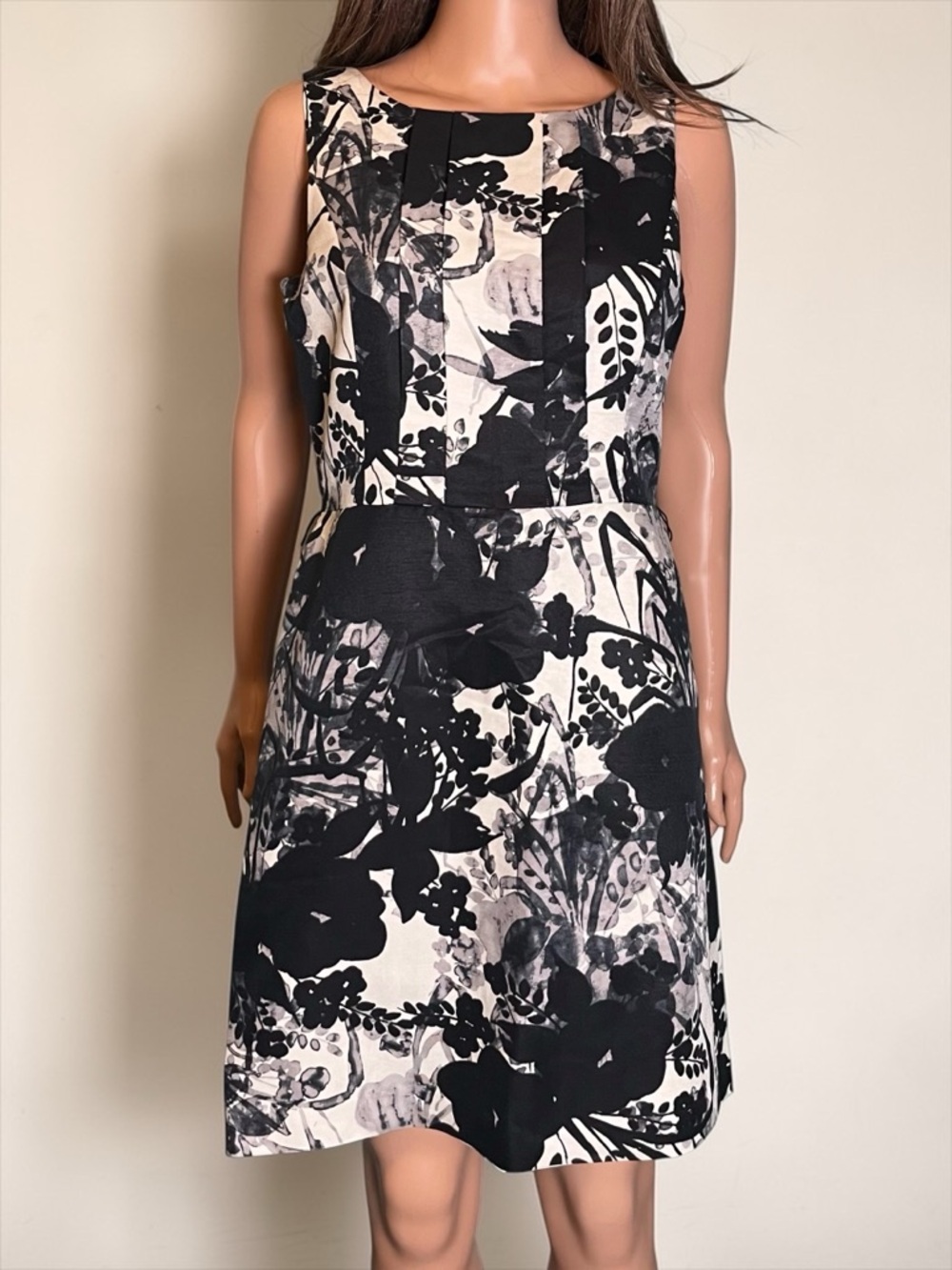Ann Taylor Petite 8P Black White Floral Sheath Dress Cotton Silk - Picture 8 of 10